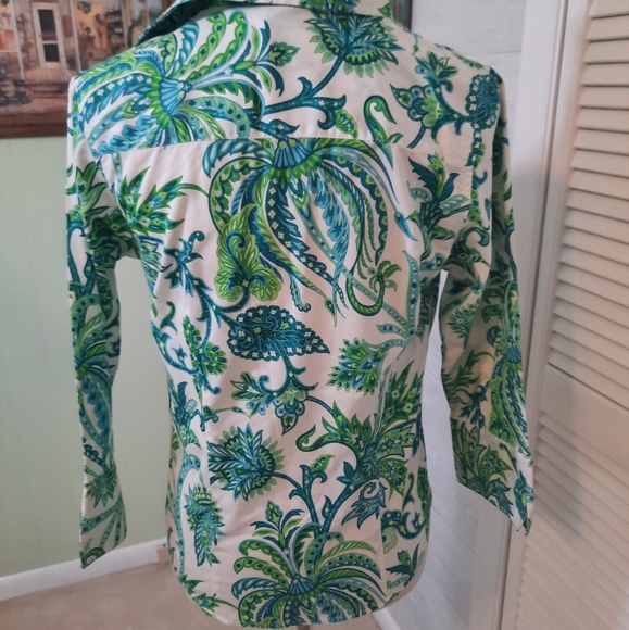 Craig Taylor Egyptian cotton paisley button down fitted top blouse small NWOT *4 - Picture 5 of 6